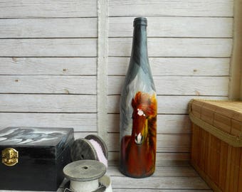Hand painted bottle brown horse art on glass wine bottles home decor hand painted decorations unique handmade decoration gifts decorations