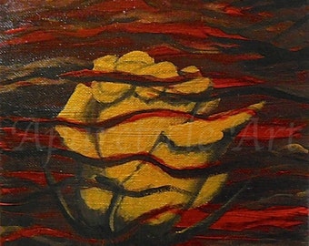 Original hand painted acrylic painting / gold rose small / red black background / Art Gallery Aparticle