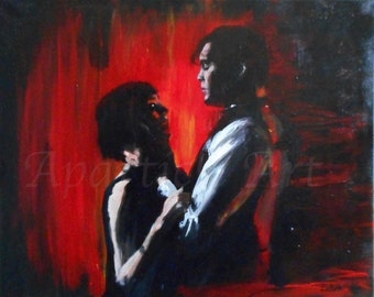 Original acrylic painting film artwork black red wall art home decor room decoration original acrylic on canvas art decoration "Naked Tango"