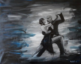 Origineel acryl schilderij tango danspaar passionele dans fijne muurkunst dansers handgeschilderd galerie uniek huis kamer decoraties