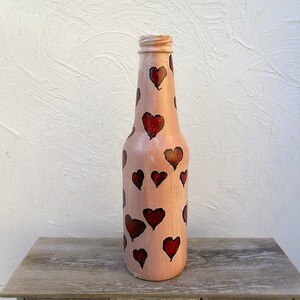 Hand Painted bottle Valentine / red hearts / pink and red / be mine / my Valentine / hand painted artwork / bottle art / gallery image 2