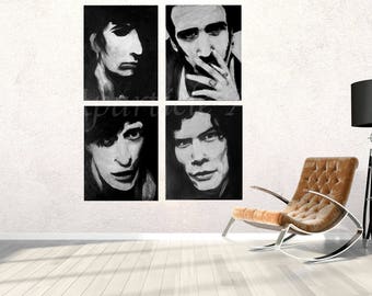 Four-part serie Herman Brood Wild Romance original paintings arts acrylic on canvas black white hand painted unique home decor wall artwork