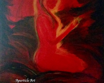 Pintura acrílica original desnuda mujer roja sentada acrílico sobre lienzo rojo marrón oscura decoración casa de pared arte zen arte de fantasía