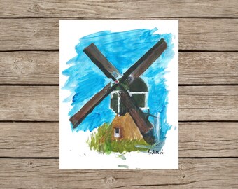 Mill art prints of original acrylic / wip mill landscape print / A4 printable DIY home decoration instant download Holland / artwork