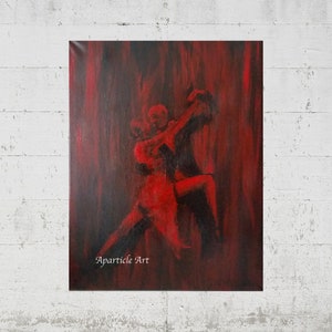 Original acrylic painting tango small artwork wall art acrylic on canvas fiery crimson red black dance couple artist image 2