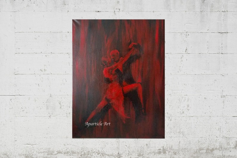 Original acrylic painting tango small artwork wall art acrylic on canvas fiery crimson red black dance couple artist image 2