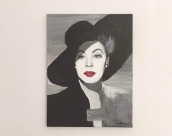 Original acrylic painting Mysterious lady with hat Black and white canvas artwork artwork home decoration hand painted room decoration