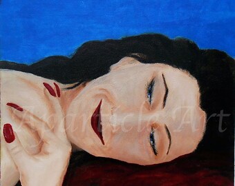 Lying lady portrait painting acrylic on 3D canvas handpainted artwork erotic decoration unique handmade gifts homemade arts galery