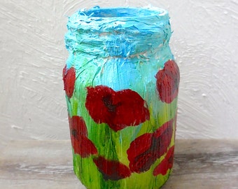 Original hand-painted jar / spring flowers / poppies / artwork on pots / home decoration / art gallery / galleries