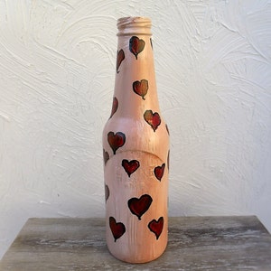 Hand Painted bottle Valentine / red hearts / pink and red / be mine / my Valentine / hand painted artwork / bottle art / gallery image 3