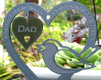 Memorial Plaque Gift Robin Ornament, Grave Decoration Personalised Custom Engraved Memorial With Stake, Remembrance, Sympathy, Mum, Dad