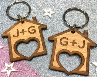 Set of Two First Home Keyring Set - 1st Home House Warming Gift - Personalised New Home Keyrings - Couples Keyrings - His & Hers Keyrings