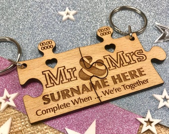 Personalised Couples 2 x Jigsaw Piece Keyring Wedding, Anniversary, Special Event, Valentine's Day, I Love You, Couple Keychain Gift