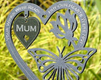 Memorial Plaque Gift Butterfly Ornament, Grave Decoration Personalised Custom Engraved Memorial With Stake, Remembrance, Sympathy, Mum, Dad