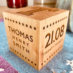 Personalised Baby Block Stars Wooden Baby Block Unique Baby Gift Twin Baby Gift New Parents Gift Personalized Baby Name Keepsake image 1