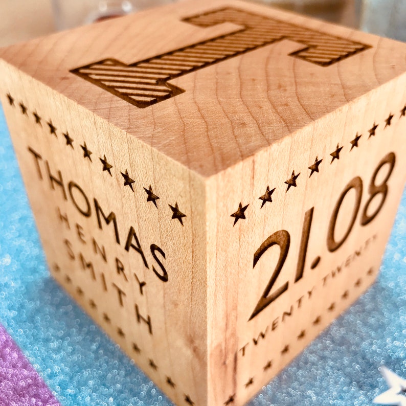 Personalised Baby Block Stars Wooden Baby Block Unique Baby Gift Twin Baby Gift New Parents Gift Personalized Baby Name Keepsake image 5