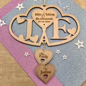Wooden Personalised Wedding Entwined Hearts Couples Initials | Laser Engraved Personalized Mr & Mrs Names Date Wedding Keepsake Gift Present