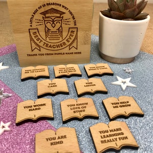 Personalised 10 Reasons Why You're The Best Teacher Ever Bamboo Box & Tokens End Of Term Leaving Thank You Teaching Assistant OWL DESIGN image 9