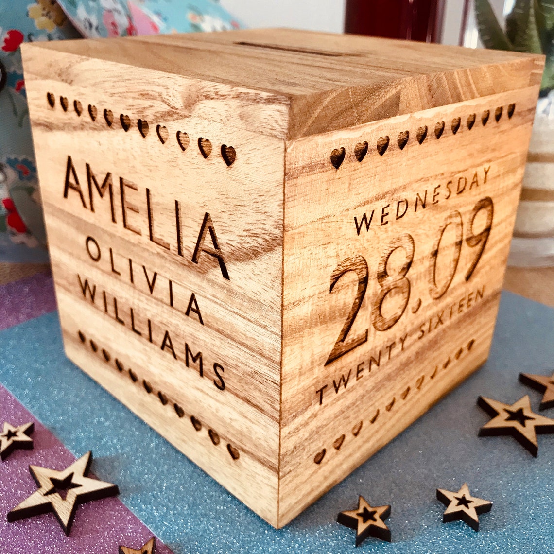 Personalised Laser Engraved Wooden Money Box heart Etsy