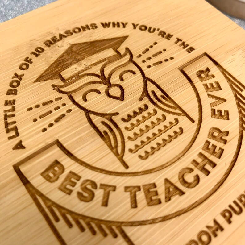 Personalised 10 Reasons Why You're The Best Teacher Ever Bamboo Box & Tokens End Of Term Leaving Thank You Teaching Assistant OWL DESIGN image 5