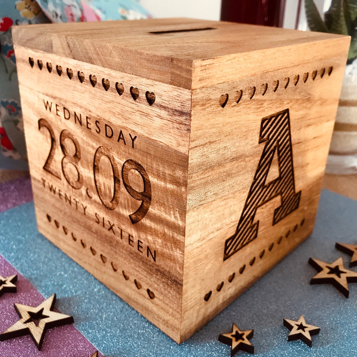 Personalised Laser Engraved Wooden Money Box heart Etsy