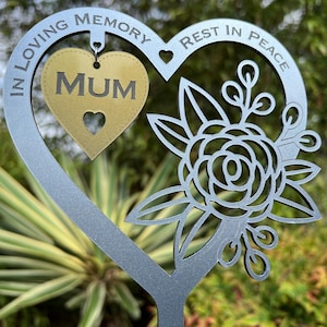 Memorial Plaque Gift Rose Ornament, Grave Decoration Personalised Custom Engraved Memorial With Stake, Remembrance, Sympathy, Mum, Dad