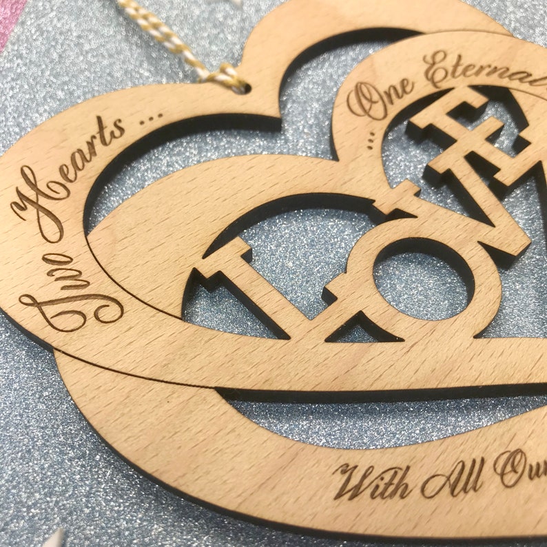Wooden Personalised Wedding Two Hearts One Love Wall Art Etsy