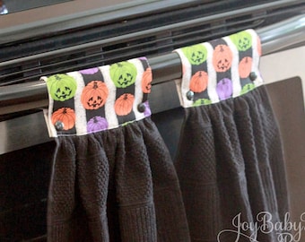 Halloween kitchen towels, handmade hanging oven towels with pumpkin decoration