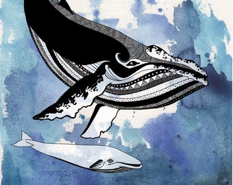 Blue whale, digital print A4