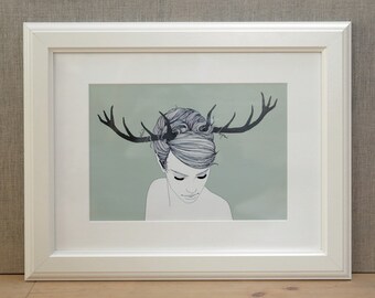 Antler girl, digital print A4