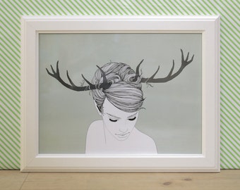 Antler Girl, digital print A3