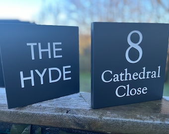 Large Slate House Sign: Hand Carved Door Gate Number (200mm x 200mm )