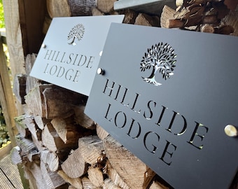 Personalised Laser Cut Tree House Number Sign: Reflective Perspex with Stand Off Brackets