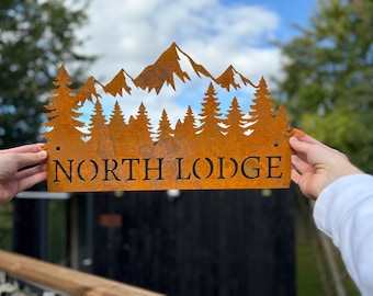 Rustic Mountain Forest Corten Steel Sign - Custom Sizes for a Personal Touch