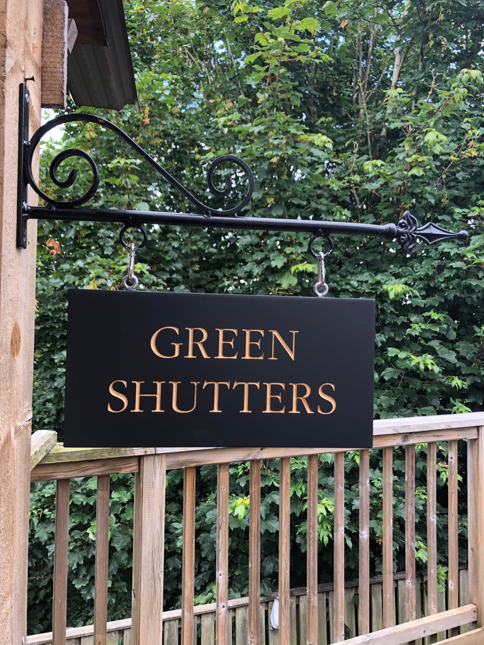 Double Sided Hanging Slate House Sign With Wrought Iron Steel Etsy UK