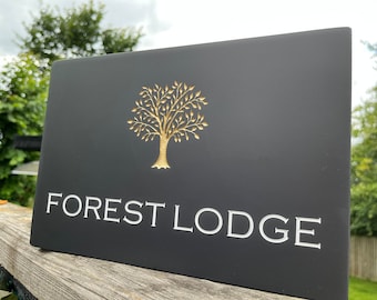 Personalised Deep Engraved Slate House Sign - 20mm Thick - Tree Design - Various Sizes