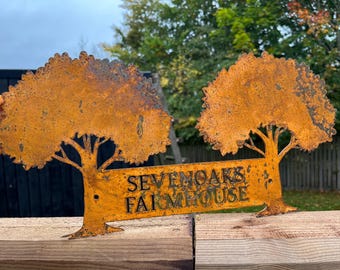 Personalised Rustic Corten Steel Tree Sign: Custom Address Plaque, various sizes
