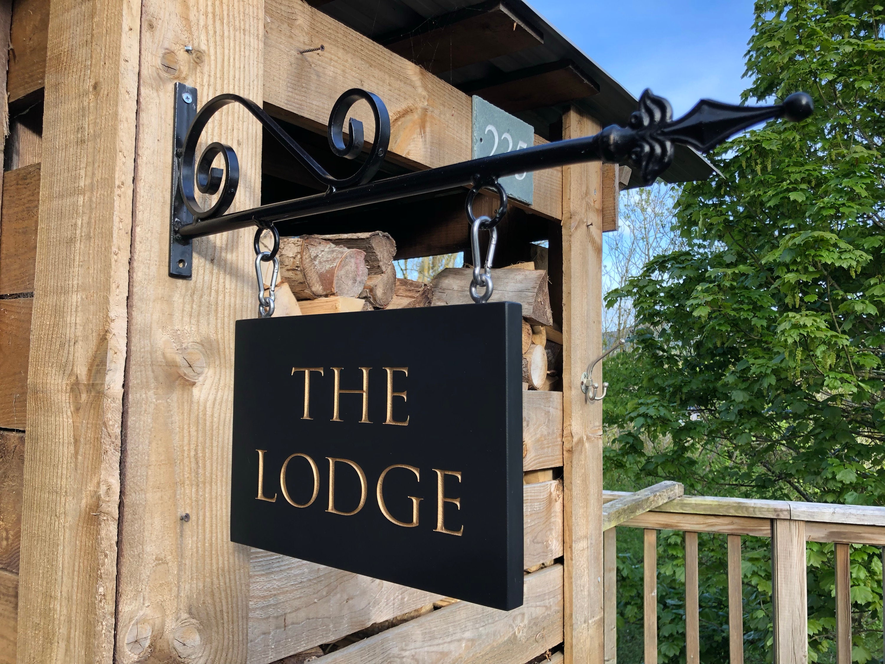 Double Sided Hanging Slate House Sign With Wrought Iron Steel Etsy UK