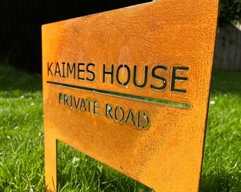 Corten Steel House Number Sign with Posts: Easy Install, Modern Design