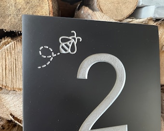 Busy Bee Design Slate House number Sign Deep Engraved 200mm x 200mm approx
