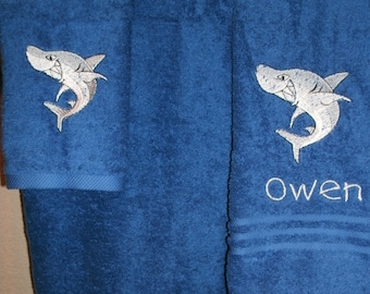 Shark Personalized 3 piece Bath towel, hand towel & Washcloth Set
