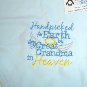 Handpicked for Earth by my Great Grandma in Heaven Infant Toddler Baby Blanket,  Any color scheme and family member listed