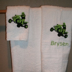 Personalized 4 wheeler ATV Personalized Towel Set Bath, Hand, Washcloth Towel Set