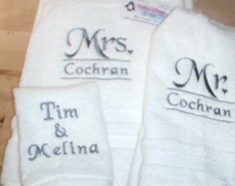 Monogram Personalized 2 4 Pieces Bath Towel Set ANY COLOR 3 & Mrs Mr 