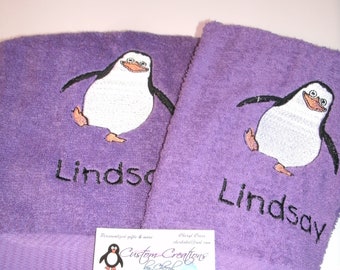 Penguin Penguins Personalized Kitchen Dish Hand Towels 2 Piece Set