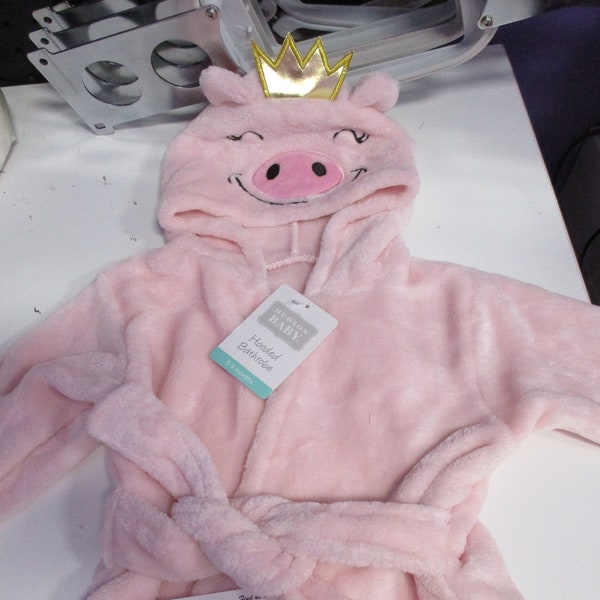 Pink Pig Personalized Baby Bathrobe Personalized Pig Infant Bathrobe Hudson Baby Plush Animal Face Bathrobe 0/9 months Hooded Bathrobe