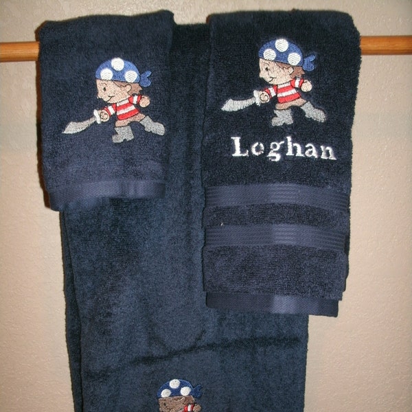 Pirate Boy Personalized Bath, Hand, Washcloth Towel Set