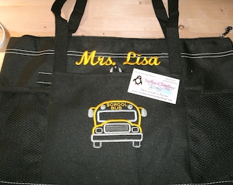 School Bus Lights Monogram Bag Custom Embroidered Essential Tote Teacher School Class Gift