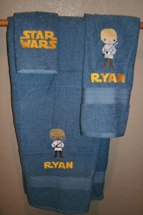 Star Wars Yoda Sketch Personalized 3 Piece Bath Towel Set Any Color Bath Towels Washcloths