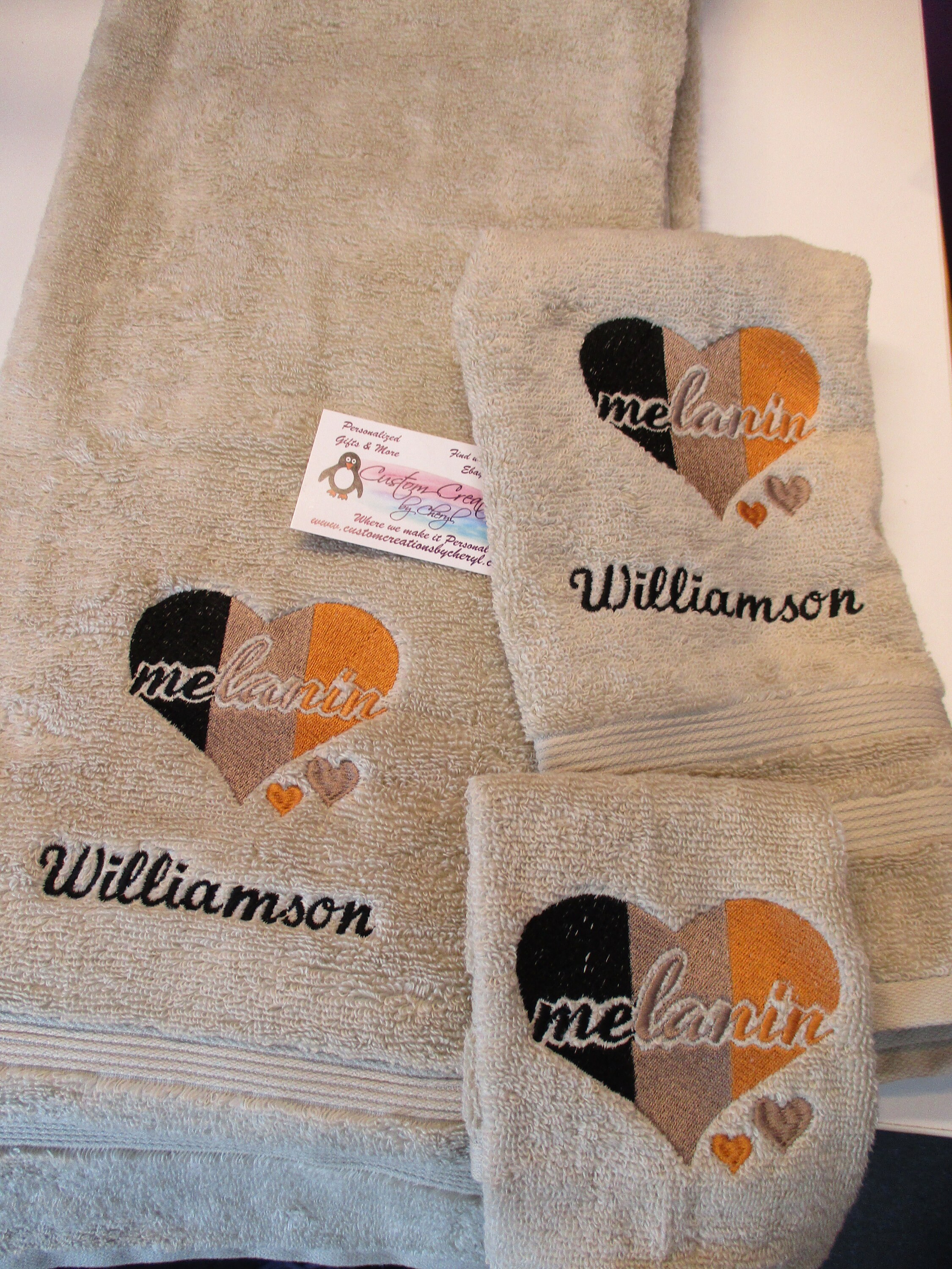 Melanin Heart Personalized 3 piece Towel Set Bath towel, Hand towel, &  Washcloth Any Color
